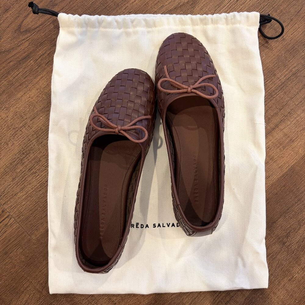 Freda Salvador // Roma Round Toe Ballet Flat - Size 6 / Umber Closed Woven Calf